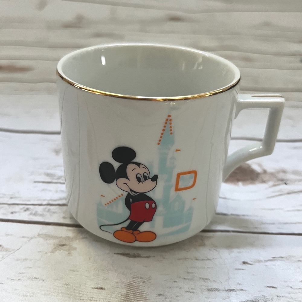Walt Disney World Coffee Mug White Orange Gold Trim Vintage Japan OS